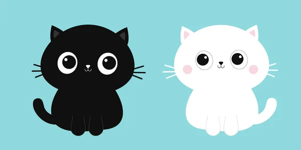 Black White Cat Kitten Icon Set Симпатичный Персонаж Мультфильма Кавайи — стоковый вектор