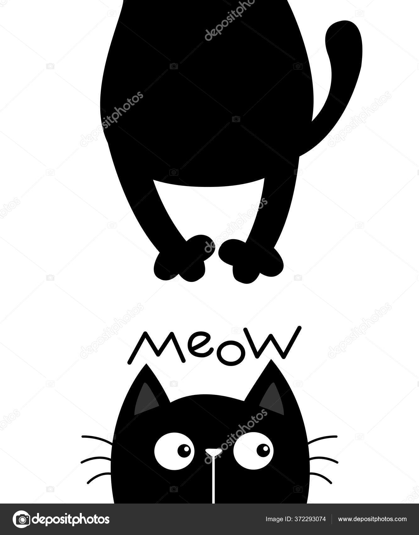 Cute Black Cat Icon. Funny Cartoon Character. Kawaii Animal. Tail