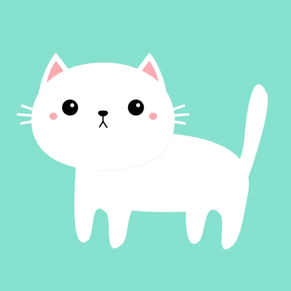 白い猫の子猫のアイコン 面白い顔 かわいいカワイイ漫画のキャラクター 北欧風 赤ちゃんグリーティングカードTシャツステッカーテンプレート ハッピーバレンタインデー 隔離されてる 青の背景 フラットベクトル — ストックベクタ