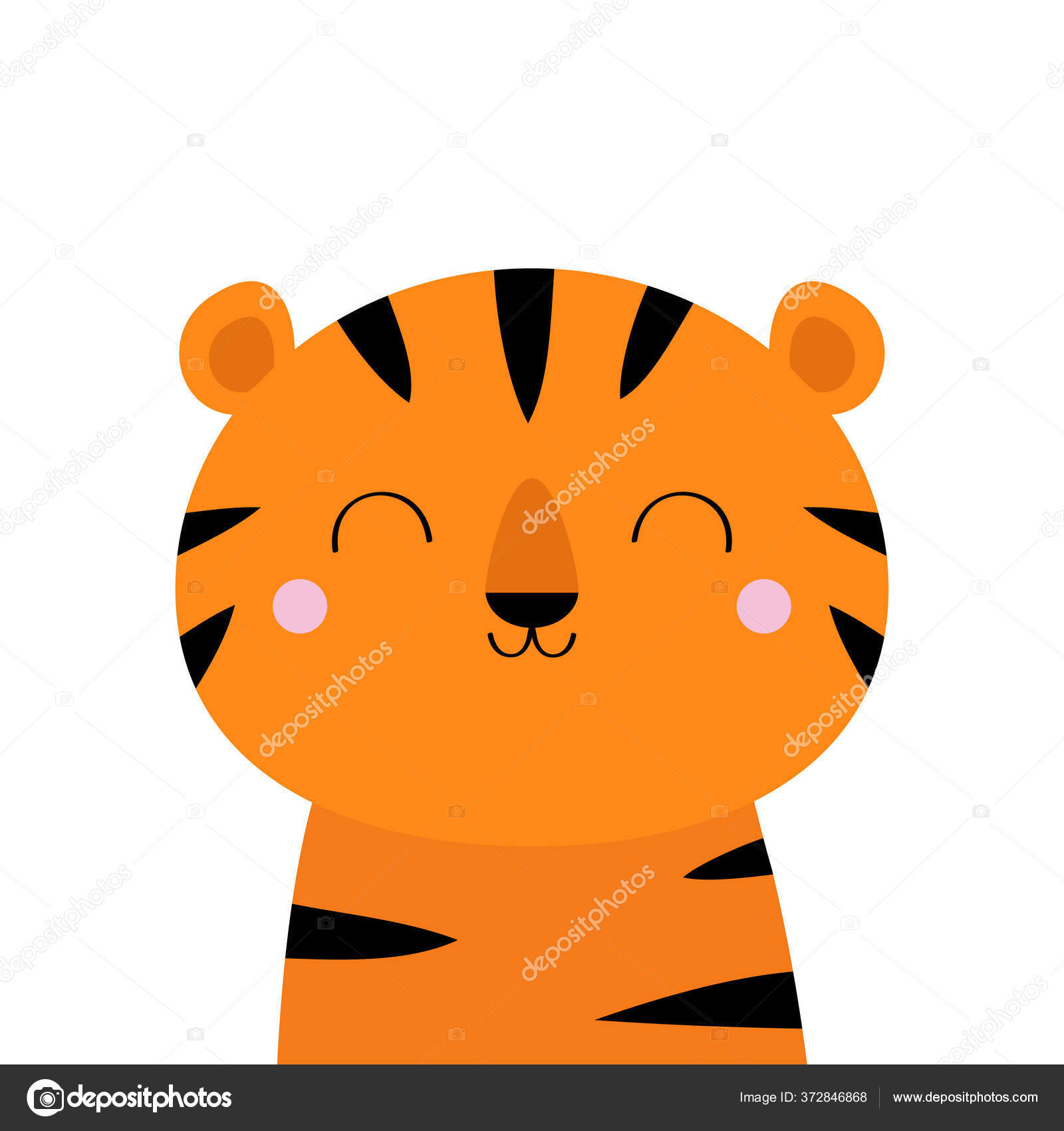 Tigre Bonito Desenho Animado Kawaii Engraçado Sorrindo Personagem Coleção  Animais imagem vetorial de worldofvector© 372846868