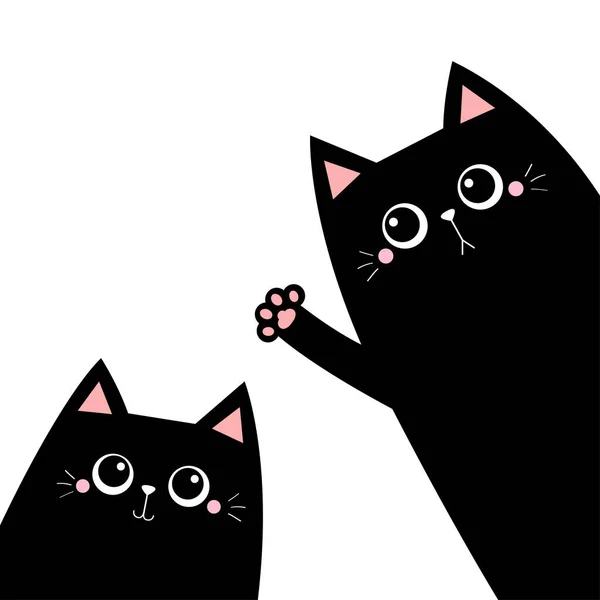 猫的集合 黑色的轮廓 挥挥手粉红爪子印 卡通人物卡瓦滑稽而忧郁的面容 宠物狗宝宝系列 笔记本封面 平面设计 斯堪的纳维亚风格 白色背景 — 图库矢量图片