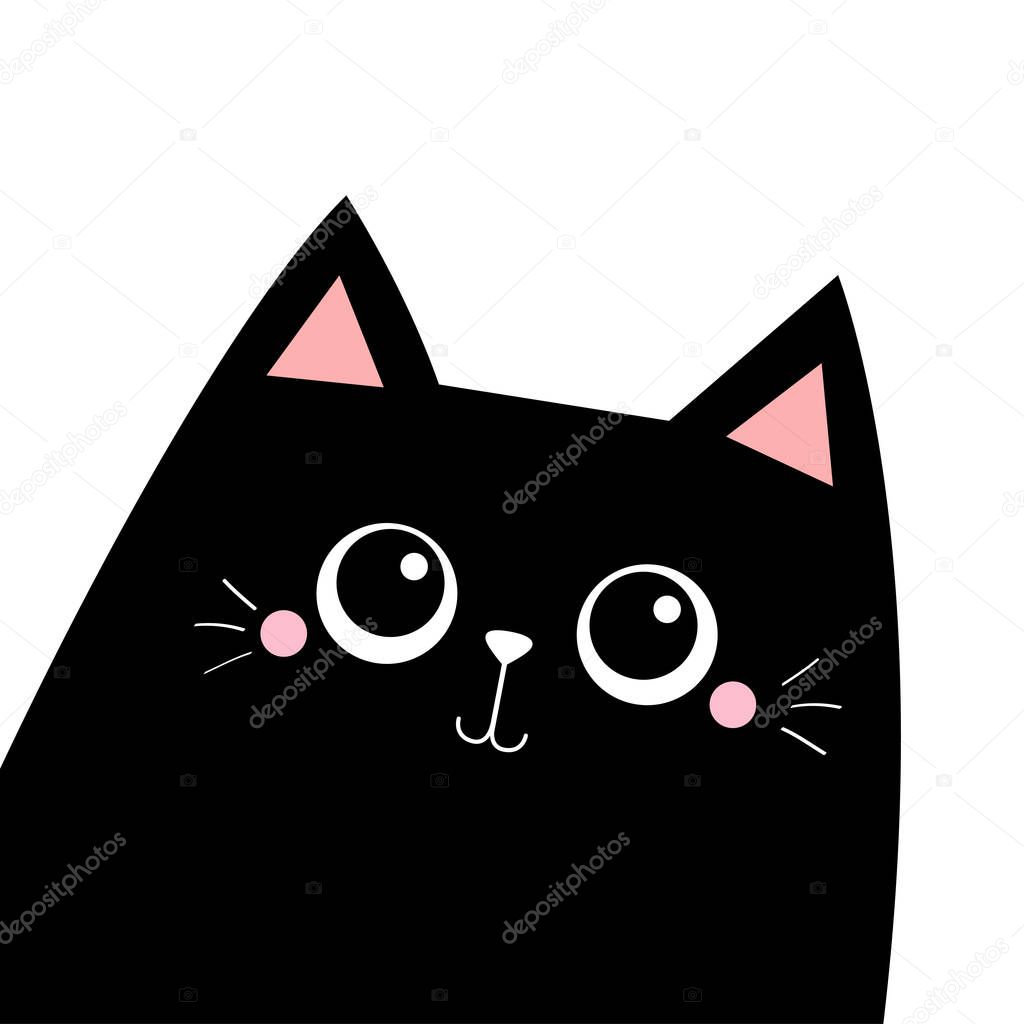 Cat in the corner. Cute cartoon kawaii funny sad face character. Black silhouette. Pet baby collection. Notebook cover template. Flat design. Scandinavian style. White background. Isolated. Vector