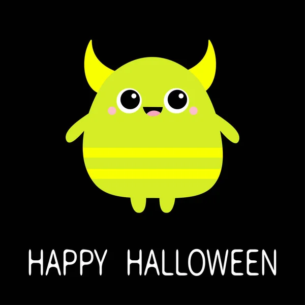 Zöld Szörny Két Szemmel Mosolyogj Boldog Halloweent Vicces Aranyos Rajzfilm — Stock Vector