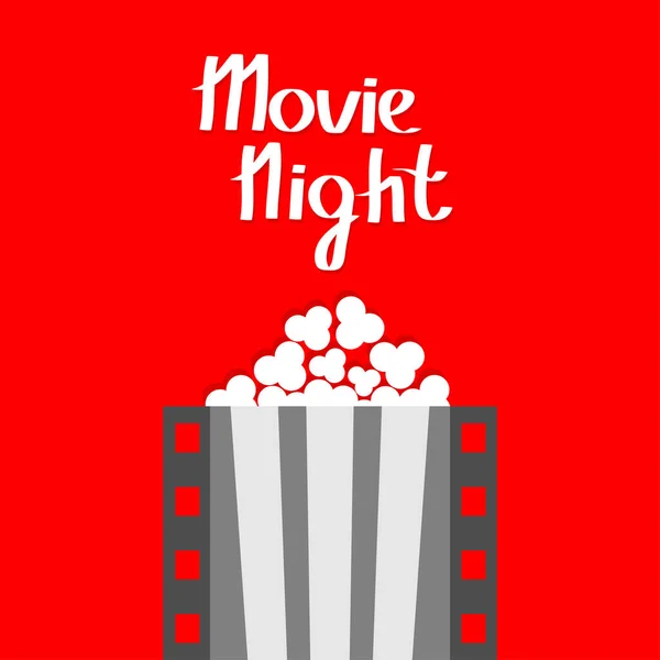 Movie Night Popcorn Film Strip Line Pop Corn Box Cinema — Stock Vector