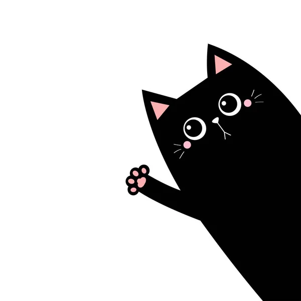 Gato Saludando Mano Silueta Negra Huella Pata Rosa Lindo Personaje — Vector de stock