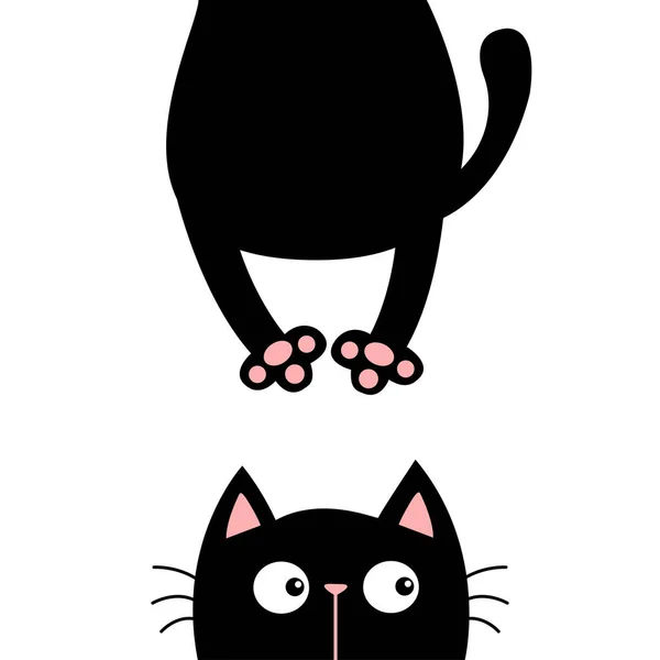 Black Cat Funny Face Head Silhouette Hanging Fat Body Paw — Stock Vector
