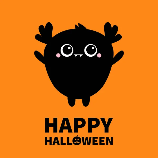 Feliz Halloween Silueta Monstruo Lindo Kawaii Caricatura Negro Aterrador Divertido — Vector de stock