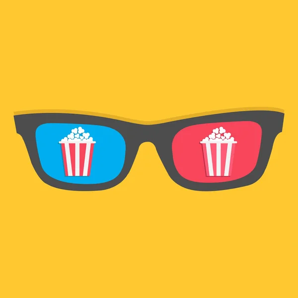 Gafas Caja Palomitas Icono Noche Cine Estilo Dsign Plano Fondo — Vector de stock