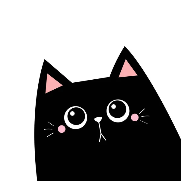 Kočka Rohu Černá Silueta Roztomilý Karikatura Kawaii Legrační Smutný Obličej — Stockový vektor