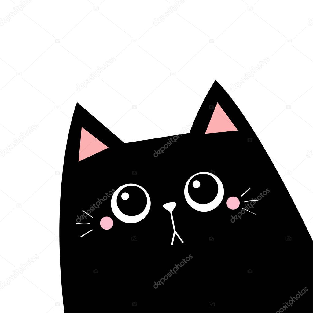 Cat in the corner. Black silhouette. Cute cartoon kawaii funny sad face character. Pet baby collection. Notebook cover template. Flat design. Scandinavian style. White background. Isolated. Vector