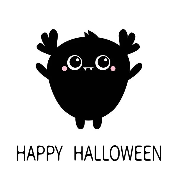 Silhueta Monstro Feliz Halloween Bonito Kawaii Desenho Animado Preto Assustador —  Vetores de Stock