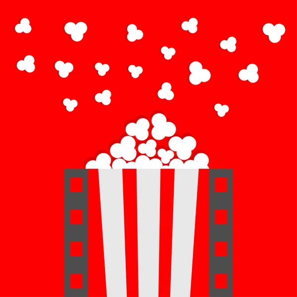 Popcorn Knallen Filmstreifenlinie Popcorn Box Kinoabend Ikone Plakatvorlage Flaches Design — Stockvektor