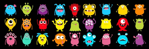 Feliz Halloween Monster Colorida Silueta Juego Iconos Super Grande Cute — Vector de stock