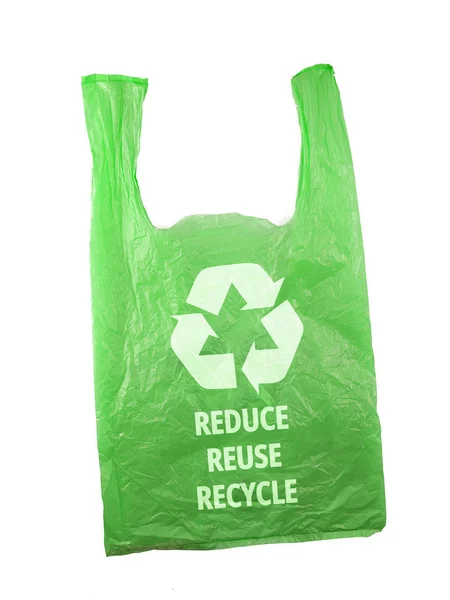 Tas plastik dengan logo dan kata-kata tanda Recycle REDUCE REUSE RECYC — Stok Foto