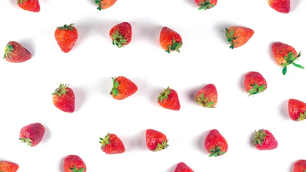 Plaats Aardbeien Witte Achtergrond Bovenaanzicht Vlakke Lay Patroon Een Zoet — Stockfoto