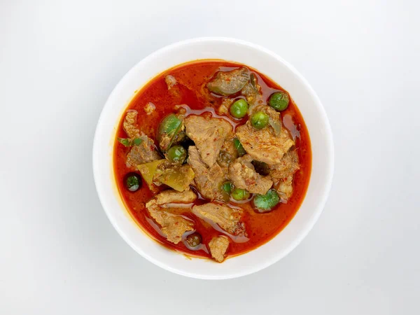 Panang Curry Com Carne Porco Fundo Branco Comida Tailandesa Fotos De Bancos De Imagens