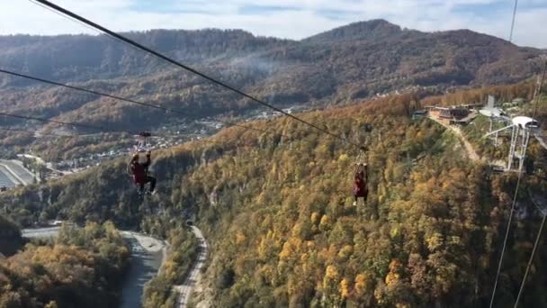 Bungee Jump Hackett Sky Park Vor Bergwald Hintergrund Extreme Aktivitäten — Stockvideo