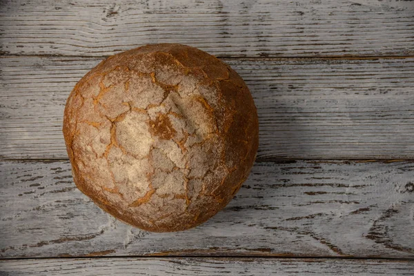 Fresh Brown Bread Old Wooden Background Top View — Stock Photo, Image