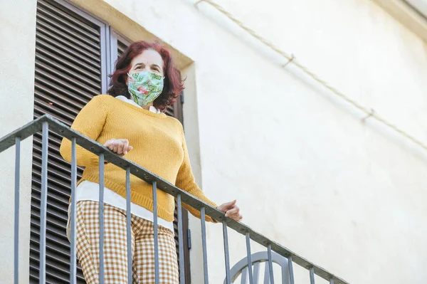 Woman Protective Mask Window — Stock Photo, Image