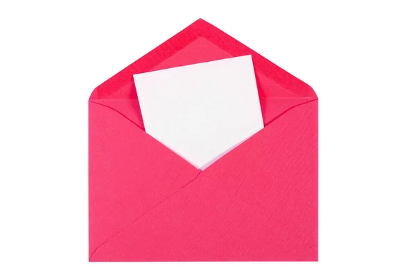 Enveloppe Rouge Ouverte Avec Feuille Papier Vierge Isolé — Photo