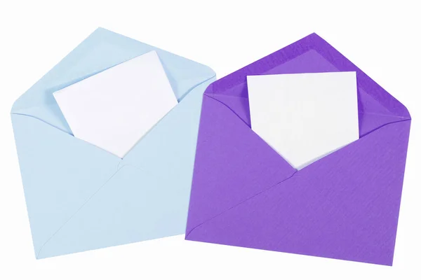 Открытый Голубой Фиолетовый Конверт Чистым Листом Бумаги Изолированы — стоковое фото