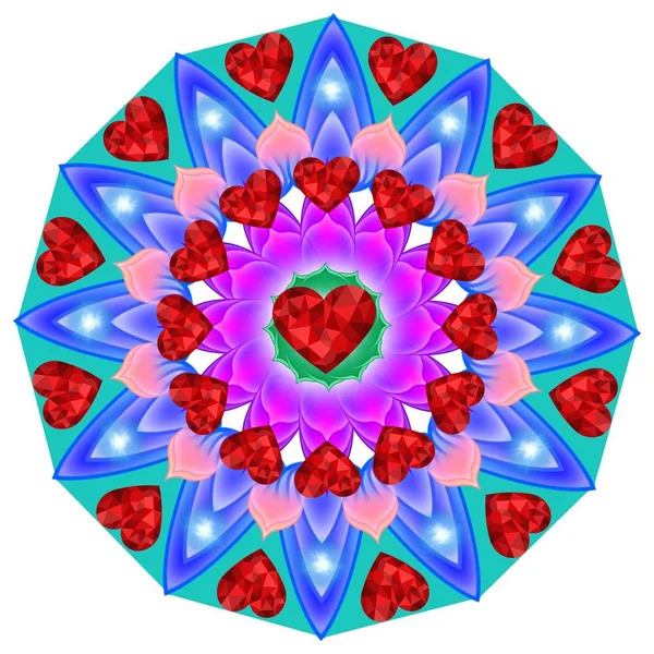 Mandala Decorativa Com Coração Rubi Vermelho Para Amor — Fotografia de Stock