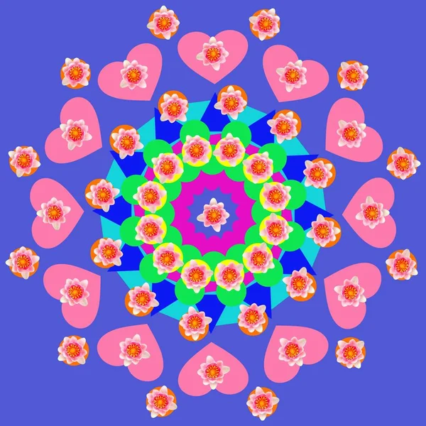 Dekorativní Mandala Srdcem Květinami Pro Lásku — Stock fotografie