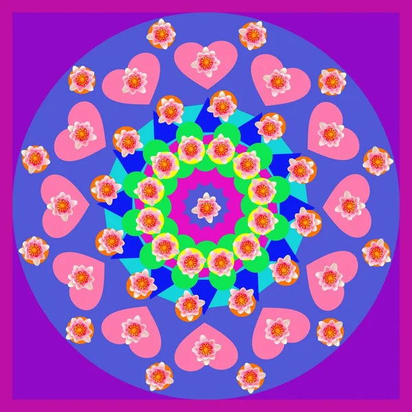 Dekorativní Mandala Srdcem Květinami Pro Lásku — Stock fotografie