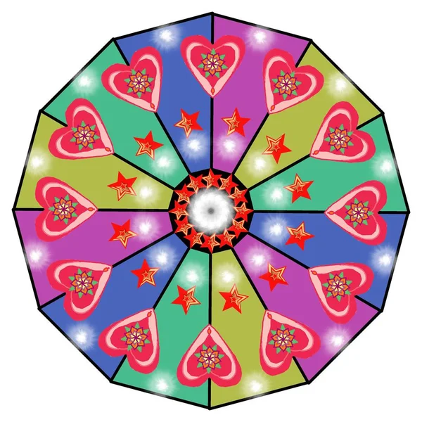 Mandala Decorativo Abstracto Con Corazón Rojo Estrellas Para Amor —  Fotos de Stock