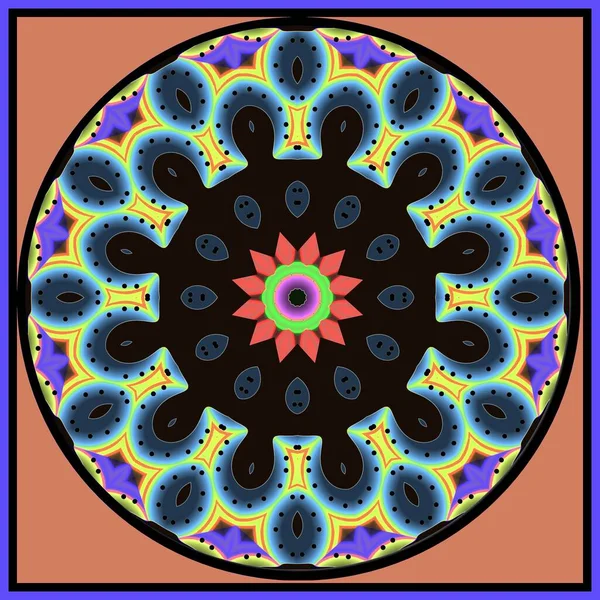 Decoratieve Abstracte Mandala Met Bloem Een Frame Een Heldere Kleuren — Stockfoto