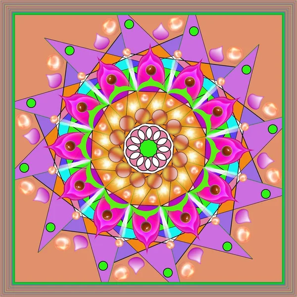 Decorative abstract mandala in a bright colors and in a frame for meditation