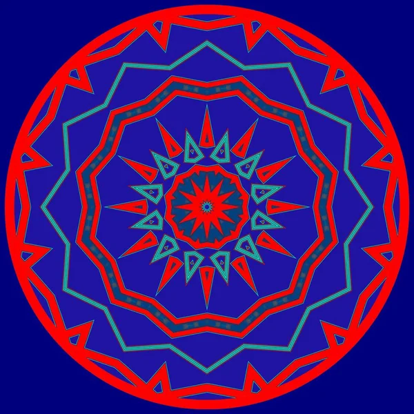 Mavi Kırmızı Renkte Soyut Dekoratif Geometrik Mandala — Stok fotoğraf