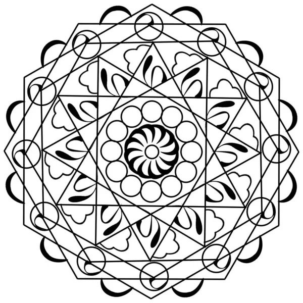 具有圆形和线条的装饰抽象曼陀罗 用于黑白色彩的着色 — 图库照片