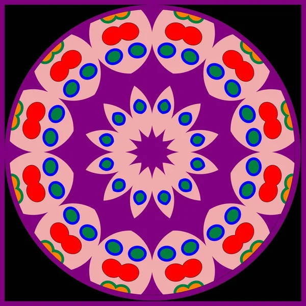 Abstract decorative mandala - flower with circles in a purple colors for meditation