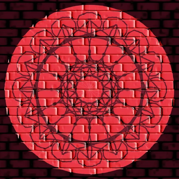 Graffiti Openwork Mandala Renderowanym Tle Ściany Cegły — Zdjęcie stockowe