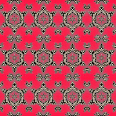 Altıgen süslemeli parlak kırmızı renklerde kusursuz fraktal desen