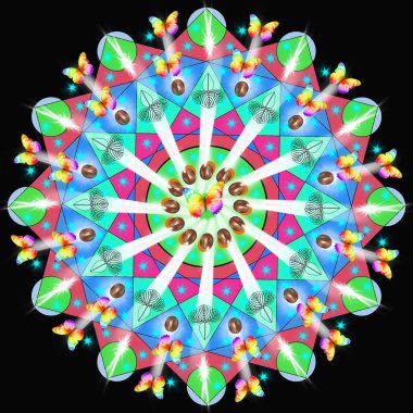 Kelebekli ve vatozlu dekoratif mandala