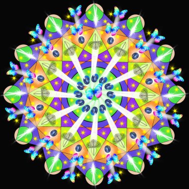 Kelebekli ve vatozlu dekoratif mandala