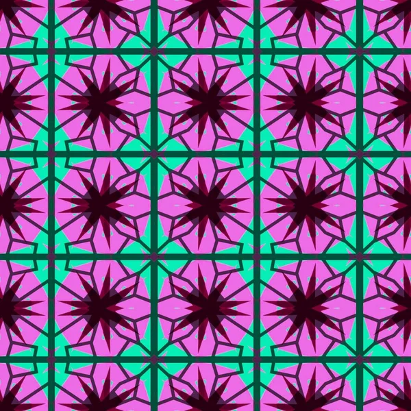Zökkenőmentes Geometrikus Minta Csillagképek Virágokkal Élénk Színekben — Stock Fotó
