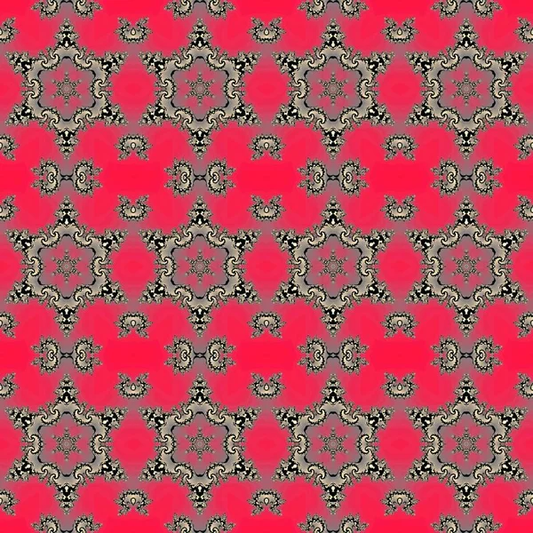 Seamless Fractal Pattern Hexagonal Ornament Bright Red Colors — Stock Photo, Image