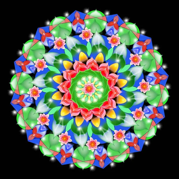 Mandala Blomma Ljusa Färger För Meditation — Stockfoto