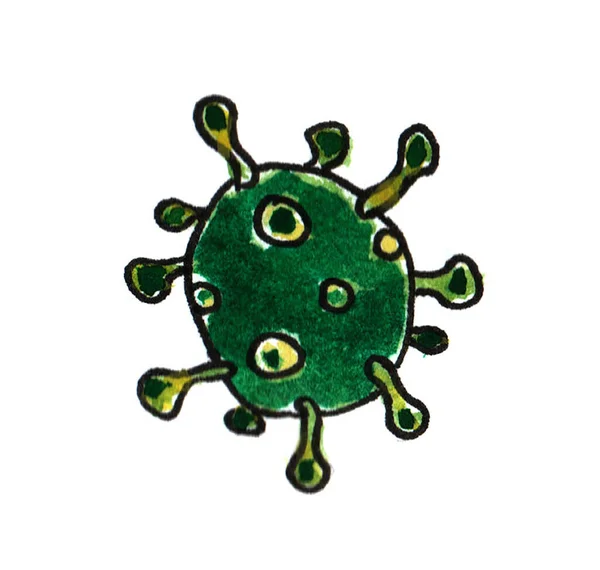 Handgezeichnete Medical Doodle Linie Aquarell Virus Coronavirus Medizinische Skizze — Stockfoto