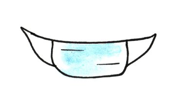 El yapımı Medikal Doodle çizgisi suluboya tıbbi yüz maskesi, virüs ve koronavirüse karşı koruma. Tıbbi çizim.