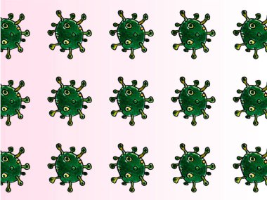 El yapımı Medikal Doodle hattı suluboya virüsü, koronavirüs. Tıbbi çizim yeşil desen