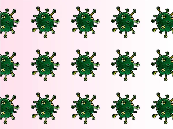 Yapımı Medikal Doodle Hattı Suluboya Virüsü Koronavirüs Tıbbi Çizim Yeşil — Stok fotoğraf