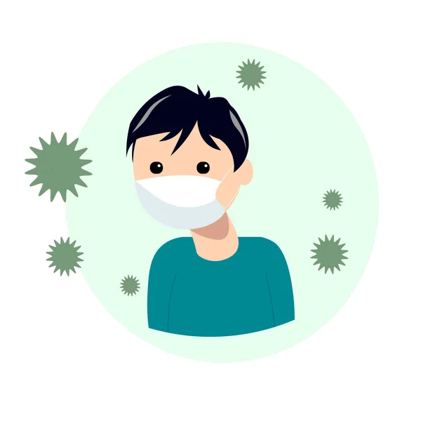 A young man wearing a medical protective mask against the corona virus — Stock Vector