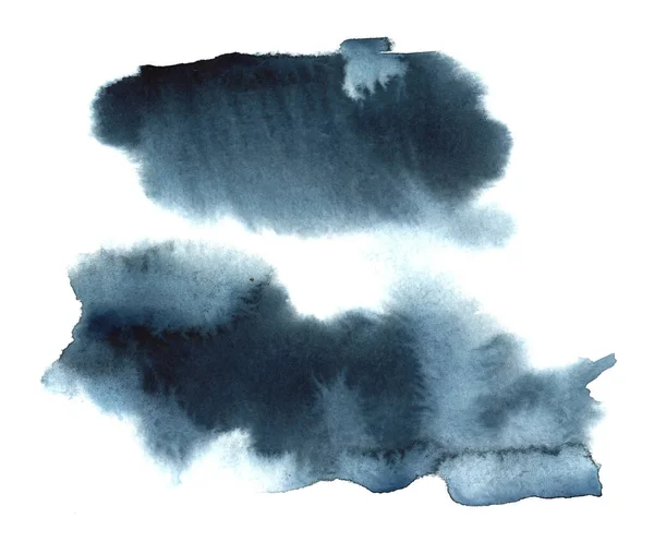 Water watercolor dark blue hand drawn paper texture isolated stain on white background. Wet brush painted smudges abstract smear illustration. Design element for banner, print, template, web — Stock Photo, Image