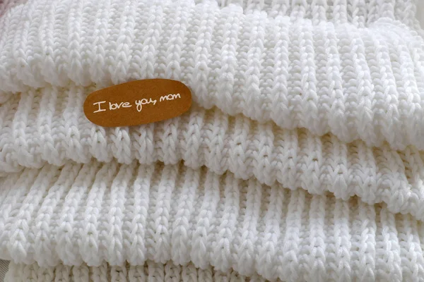 Knit white scarf  warm in cold day — Stock Photo, Image