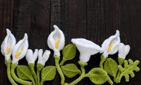 Folha verde de malha e fundo de flor branca — Fotografia de Stock