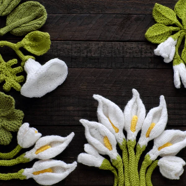 Folha verde de malha e fundo de flor branca — Fotografia de Stock